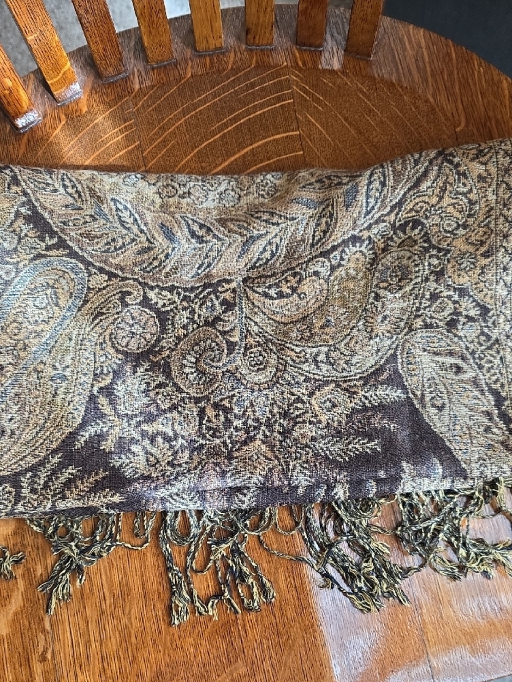 $12 or BOGO Wrap For $20!! Paisley Fringed Wrap/Scarf in Dark Brown and Gold